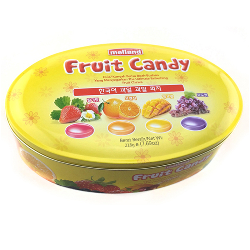 Kundenspezifische ovale Fruchtsüßigkeit-Zinnkasten mit geprägtem Logo