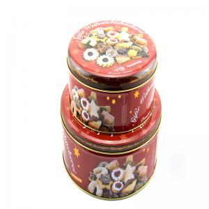 Individuell bedruckte runde Keksdose mit Präge-Logo