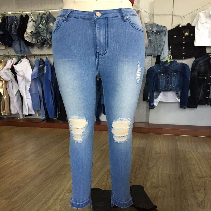 Blaue Distressed Skinny Jeans WS101127