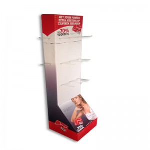 Günstige Wellpappenspitzenanzeige des Einzelhandels, die mit Haken steht