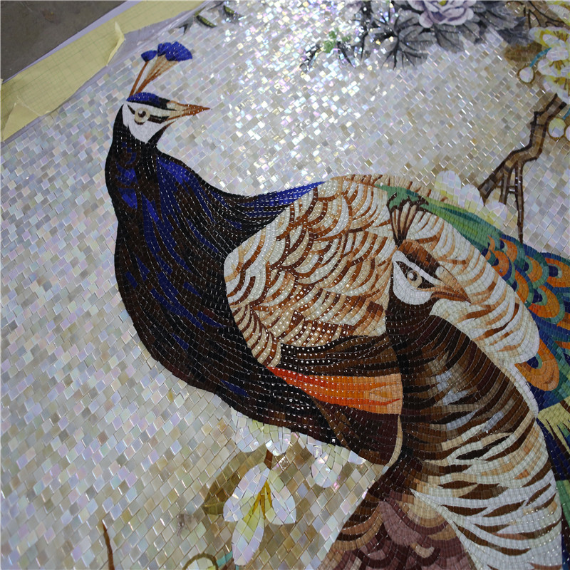 jh165 maßgeschneiderte handgefertigte design pfau mosaik wandgemälde kunst fliesen muster