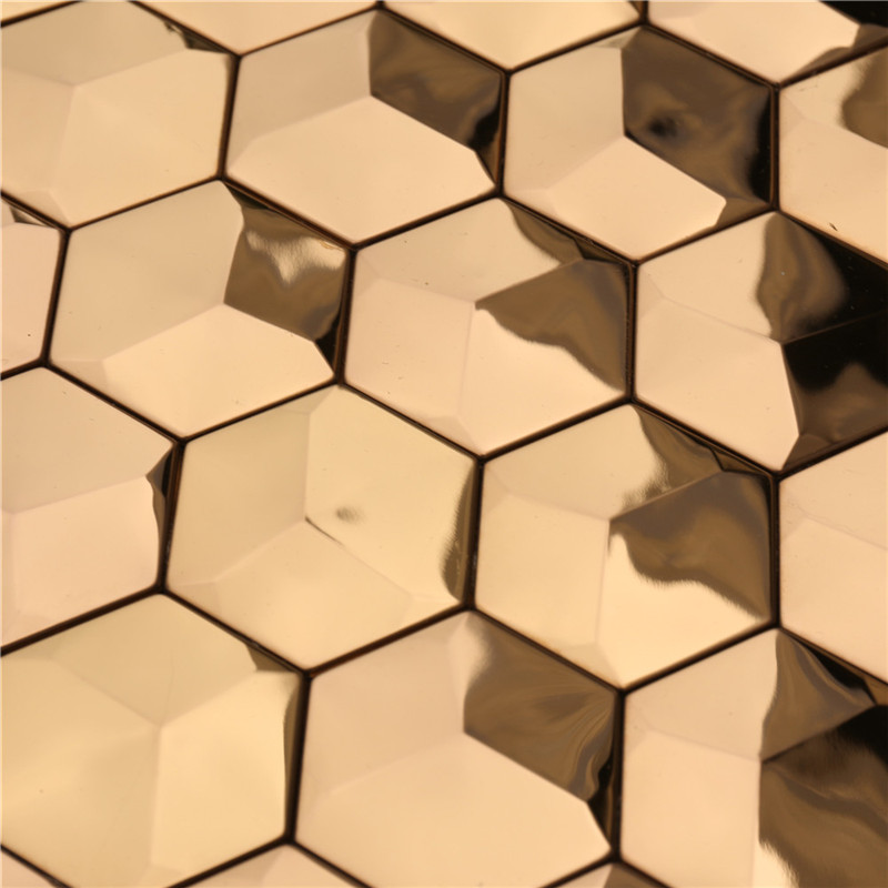 Luxus 3D Gold Hexagon Metall Wand Fliesen Kunst Dekor