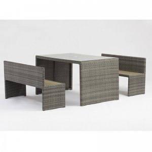 Aluminium Rattan Rechteck Tisch Parkbank Gartenmöbel Set mit Regenschirm Loch