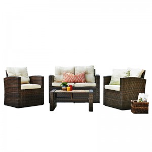 Rattan 4pcs Outdoor Wicker Conversation Set mit Terrasse Wetterfeste Kissen und gehärtetes Glas Tabletop (Dark Brown)