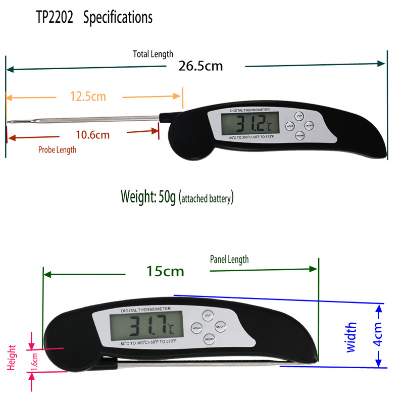 Fabrik-Versorgungsmaterial-faltendes Nahrungsmittelgrad-Edelstahl-Sonden-Küchen-Assistent-elektronisches Thermometer