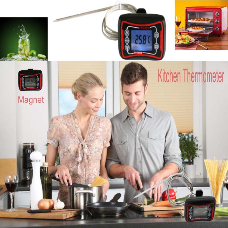 Große LCD Digital Kochen Fleisch Raucher Ofen Küche Grill Thermometer mit Edelstahl Tempera Standard Silber
