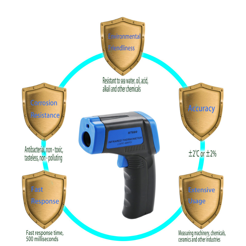 Blau Schwarz Hohe Genauigkeit Das Infrarot-Thermometer funktioniert Industrial LCD-Anzeige