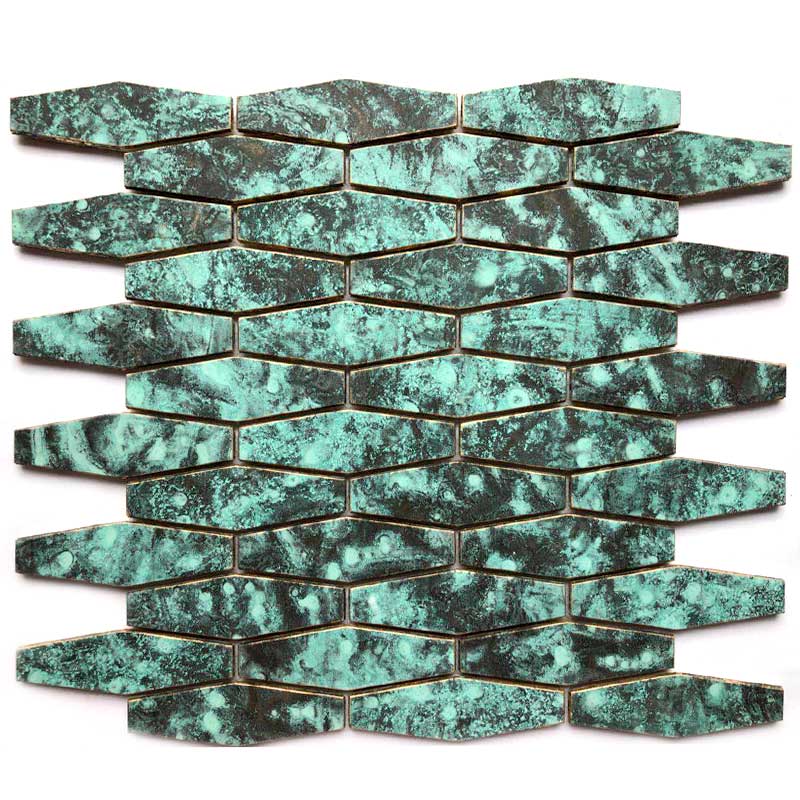 Cafe Green Subway Fan Shaped Fischschuppe antike metallische Messingbronze Mosaik Wandfliesen