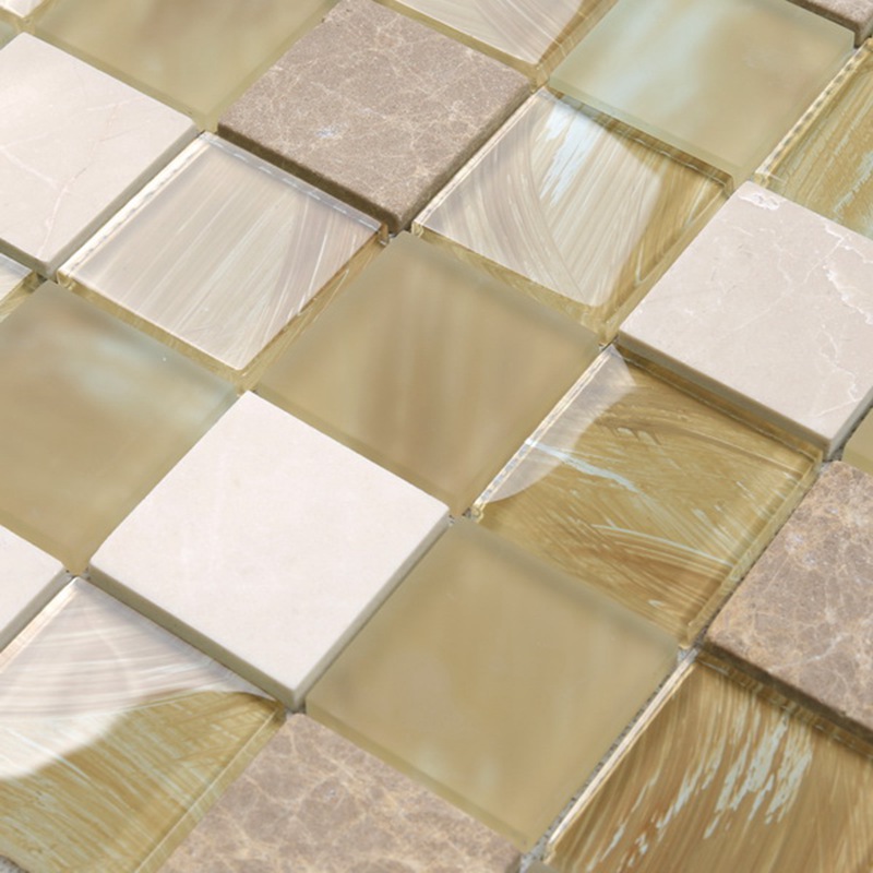 YMS20 Küche Wand dekorative Mattglas gemischte Marmor Stein Mosaik Fliesen Gold