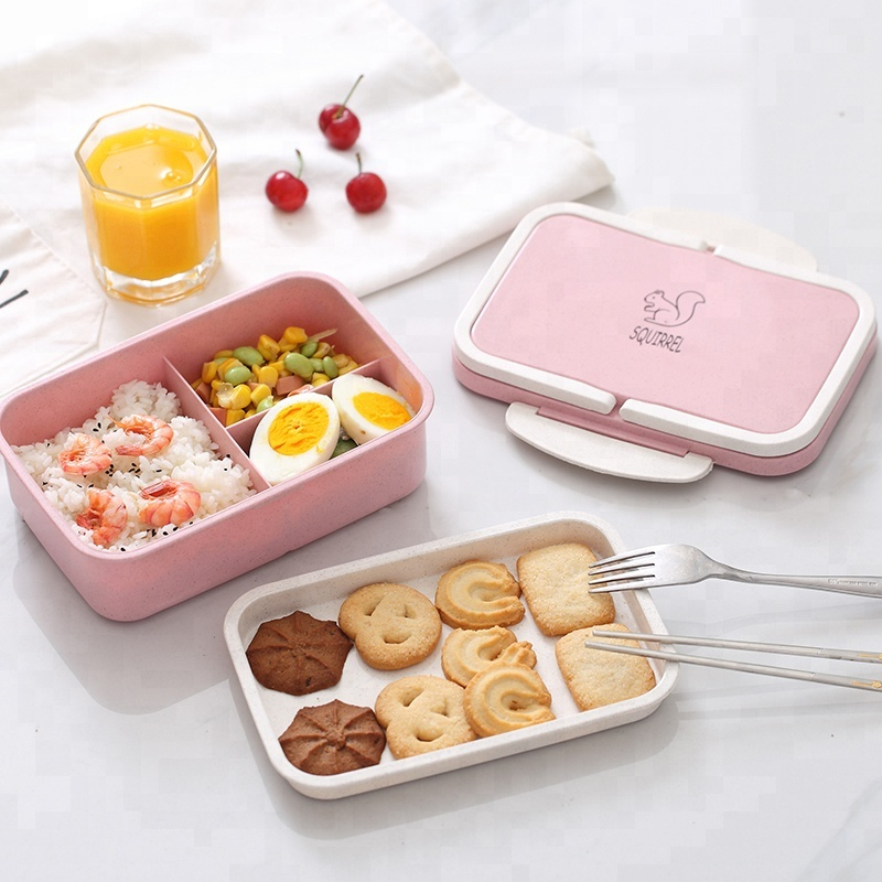 Tragbarer umweltfreundlicher BPA-freier Weizenstroh u0026 PP 3-fach Kinder Bento Lunch Box