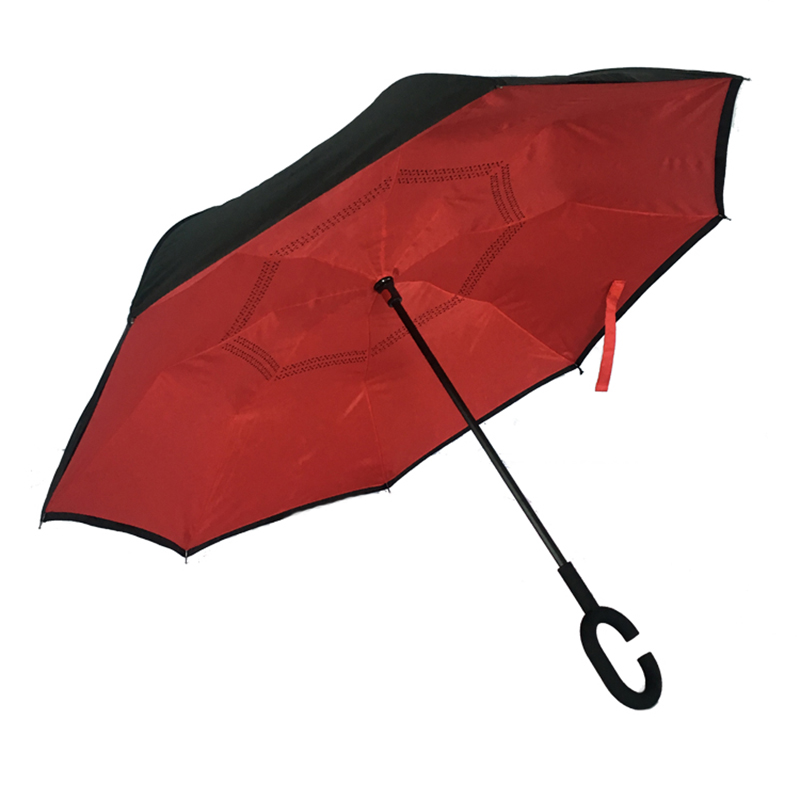 Umgekehrte verkehrt herum Striaght Umbrella Manuelle Öffnungsfunktion Cutom Printing Logo Hands Free Umbrella