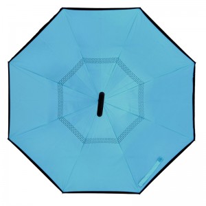 Bedruckter Doppelschicht-C-Griff auf dem Kopf stehender Regenschirm