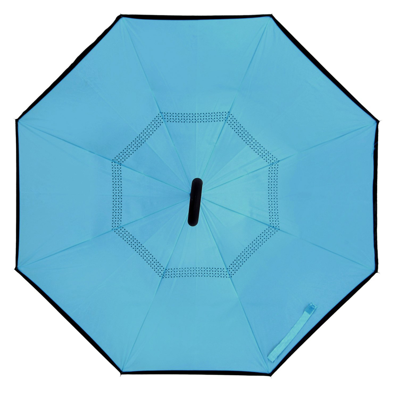Bedruckter Doppelschicht-C-Griff auf dem Kopf stehender Regenschirm