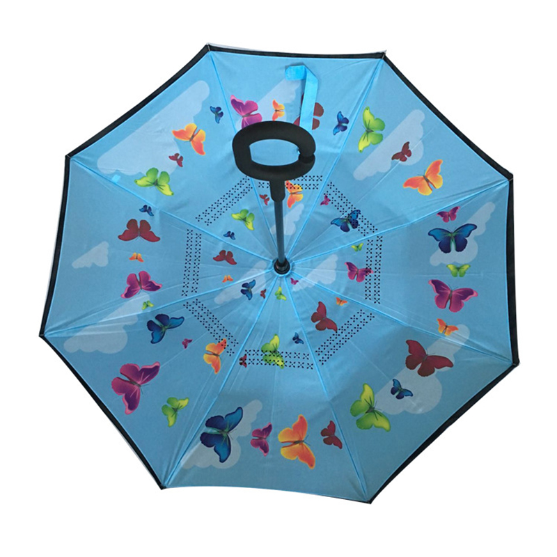 19 Zoll Kindergroßer Regenschirm mit Schmetterlingsdruckmuster Gerade Regenschirm
