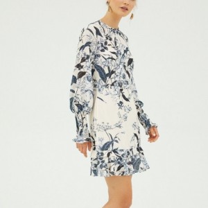 2022 Vanille-Langarm-Mini-Druckkleid für Dame