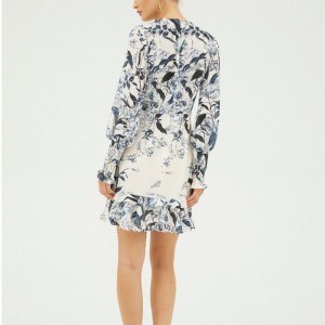 2022 Vanille-Langarm-Mini-Druckkleid für Dame