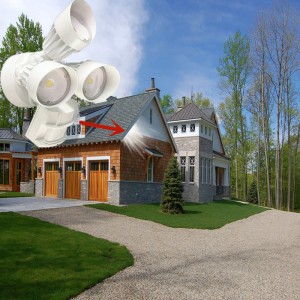 LED-Außenstrahler mit Bewegungssensor, 30 W, 3 Köpfe, Weiß, Bewegungslicht