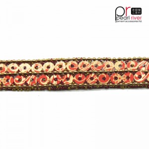 Neu Perlenbesatz mit Doppelnähen von orangefarbenen Pailletten