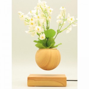Schwebende Luft Bonsai-Blumentopfpflanzer mit quadratischem Holzsockel magnetisch schwebend PA-0707