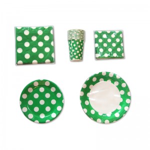 Niedriger Preis Papier Geschirr angepasst Größe Punkte und einfarbig Party Geschirr-Sets