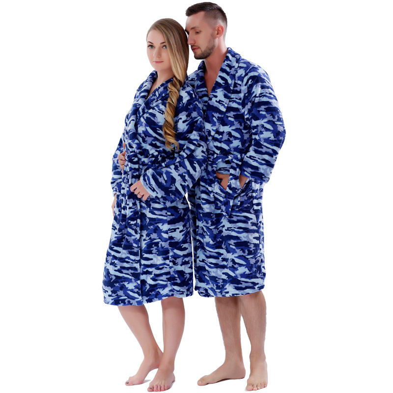 Erwachsene gedruckte Vlies-Robe-Paar-Nachtwäsche
