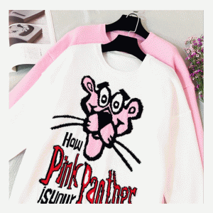 2019 neueste Pullover Design Pink Panther Jacquard Damen Strickpullover Kleid