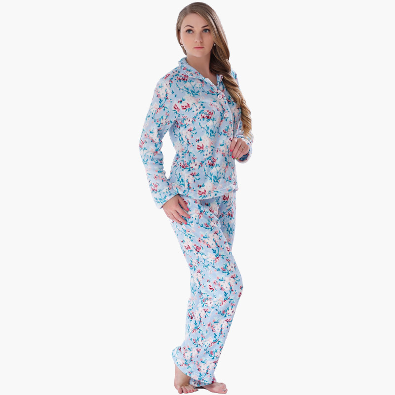 Frauen gedruckt Korallen Fleece Pyjama Set