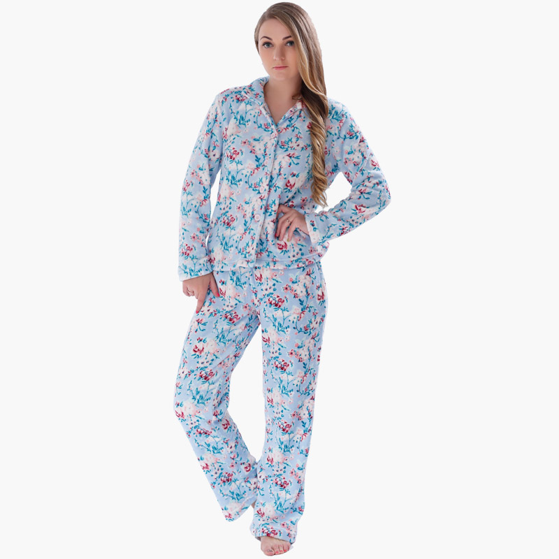 Frauen gedruckt Korallen Fleece Pyjama Set