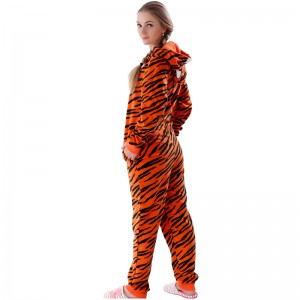 Frauen Mikrofaser Fleece Kapuze Tiger Onesie Pyjama Anzug