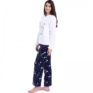 Frauen Stickerei gedruckt Mikrofaser Fleece Pyjama Set
