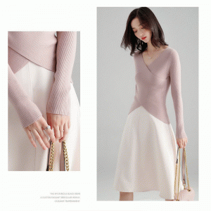 2019 Damen Slash Neck Cross Cheast Sweater