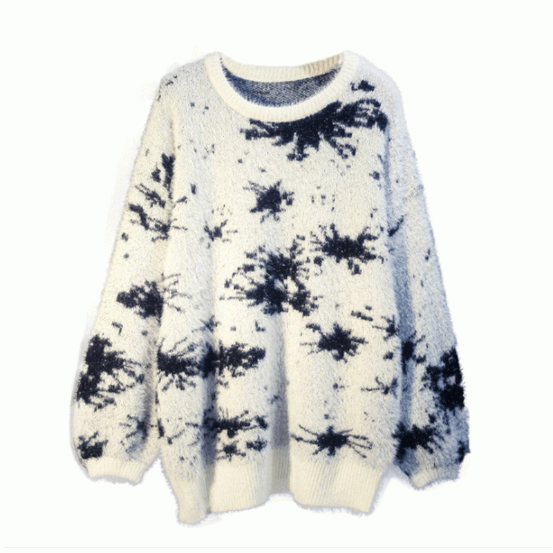 2019 Long Body Imitation Nerz Wolle Jacquard Langes Fell Lose Strickpullover