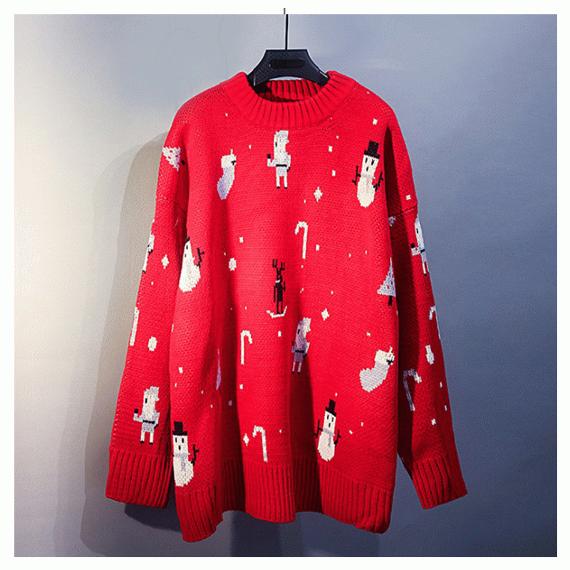 2019 Pop-Pullover Weibliche Winter-koreanische Version Loose Bottoming Christmas Red Knit Sweater