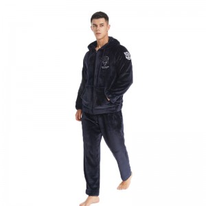 Männer Stickerei Luxus Flanell Fleece mit Reißverschluss Pyjama Set