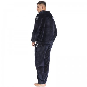 Männer Stickerei Luxus Flanell Fleece mit Reißverschluss Pyjama Set