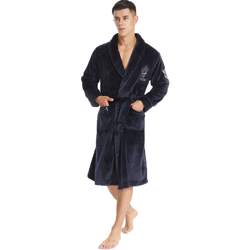 Männer Stickerei Luxus Flanell Fleece Robe