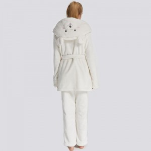 Frauen-Flanell-Vlies-Tierstickerei-mit Kapuze Bären-Pyjama-Satz