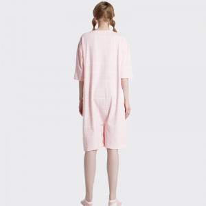Frauen Onesie Pink Printed Cotton Jersey Stickerei Pyjamas Set