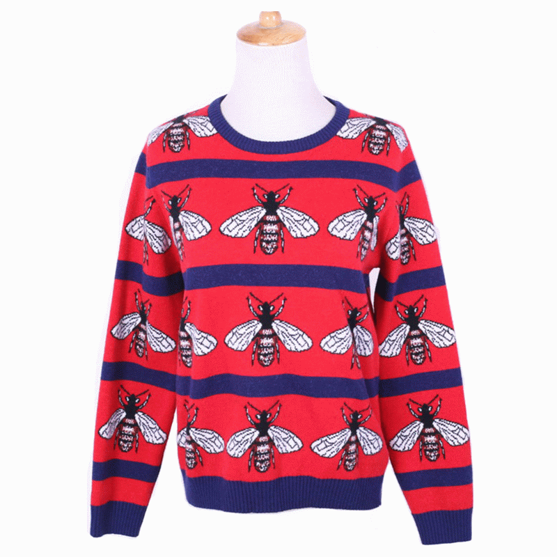 Benutzerdefinierte OEM Bienen Jacquard Frauen dicken Strickpullover Pullover Dongguan Knit Factory