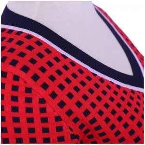 2018 Büro Damen Mädchen Assorted Color Grid Jacquard Twinset Sweater Dress