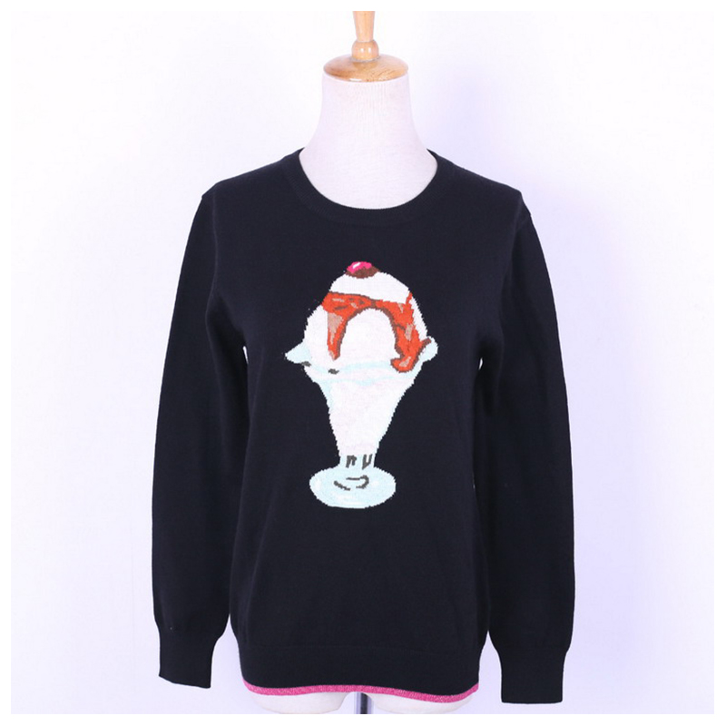 Custom Design Icecream Jacquard 100% Baumwolle Frauen Pullover Pullover