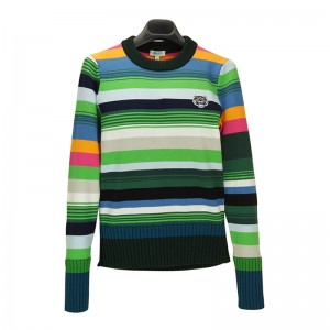 Kundenspezifische Damen Wollmischung Multi Color Stripes Rundhalsausschnitt Strickpullover