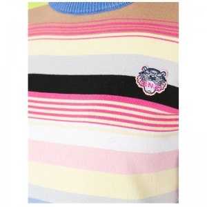 Kundenspezifische Damen Wollmischung Multi Color Stripes Rundhalsausschnitt Strickpullover