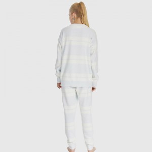 Frauen Streifen elastische Mikrofaser Fleece Pyjama Set