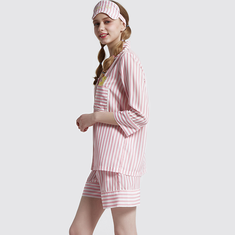 Frauen Streifen gedruckt Satin Pyjama Set