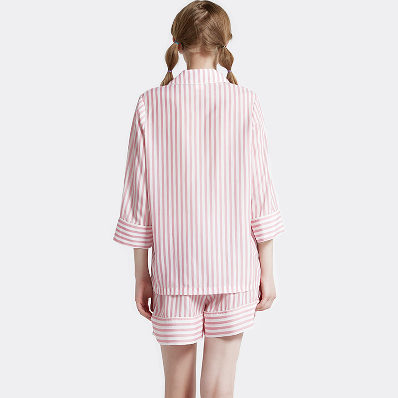 Frauen Streifen gedruckt Satin Pyjama Set