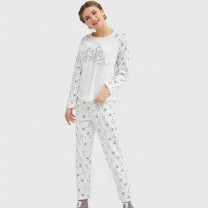Frauen schöne gedruckte Stickerei Single Jersey Pyjamas Set