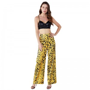 Gelbe Leopard-Beschaffenheit Palazo-Frauen-Dame Pants With Elastic JCGJ190315037