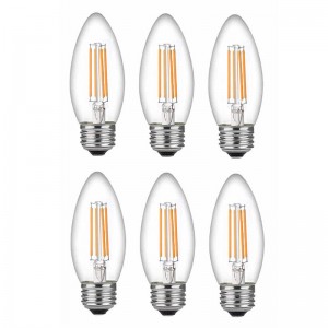 LED 60 Watt Kandelaberbirnen Medium Base, Kandelaberbirnen, Dimmbares Filament Durchsichtige 60 Watt LED-Birnen (Verbraucht nur 4,5 Watt), C37 LED-Filamentkerzenbirnen