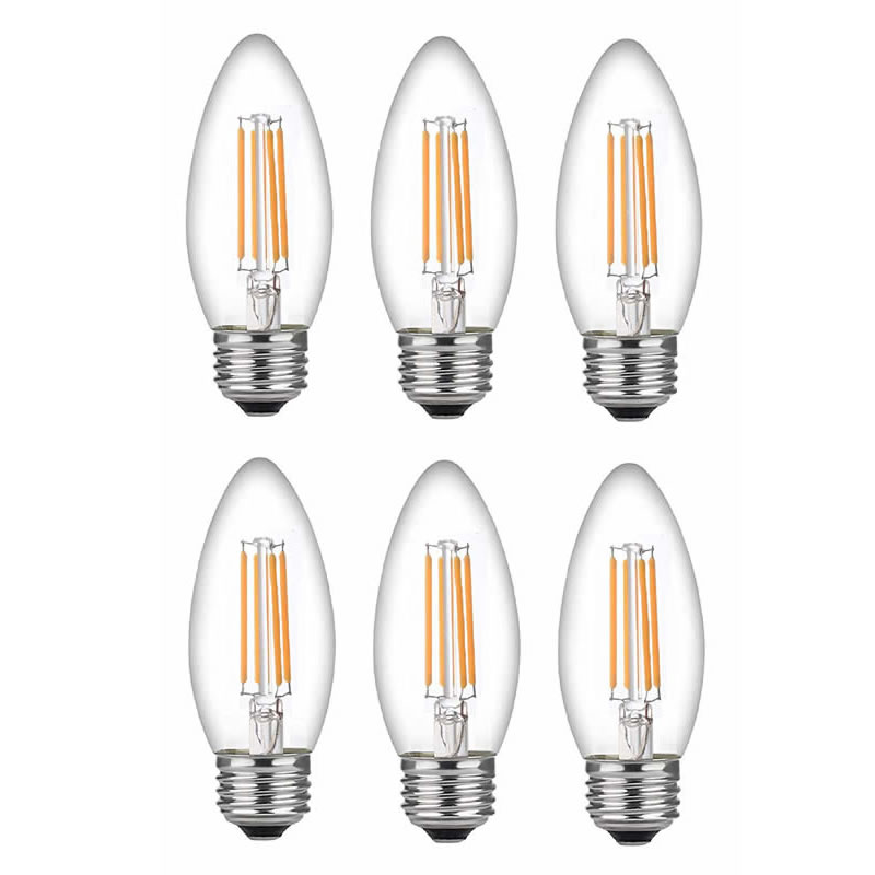 LED 60 Watt Kandelaberbirnen Medium Base, Kandelaberbirnen, Dimmbares Filament Durchsichtige 60 Watt LED-Birnen (Verbraucht nur 4,5 Watt), C37 LED-Filamentkerzenbirnen